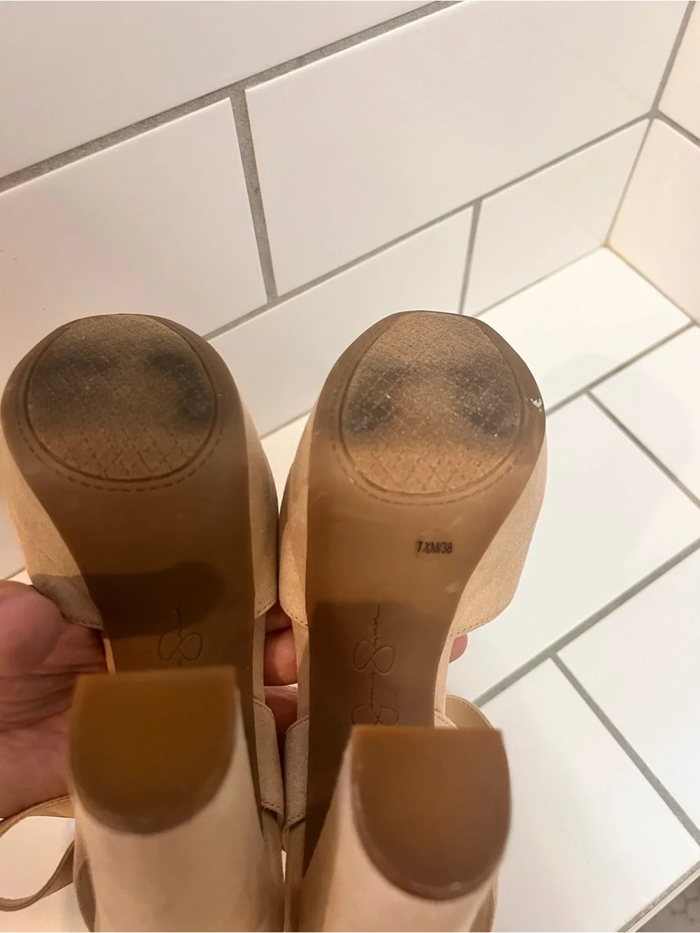 Jessica Simpson Priella Nude Microsuede Platform Block Heels Size 7.5